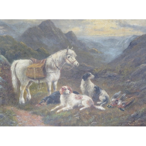 260 - Irish school 'Horse & dogs with catch' oil on canvas 40x60cm signed