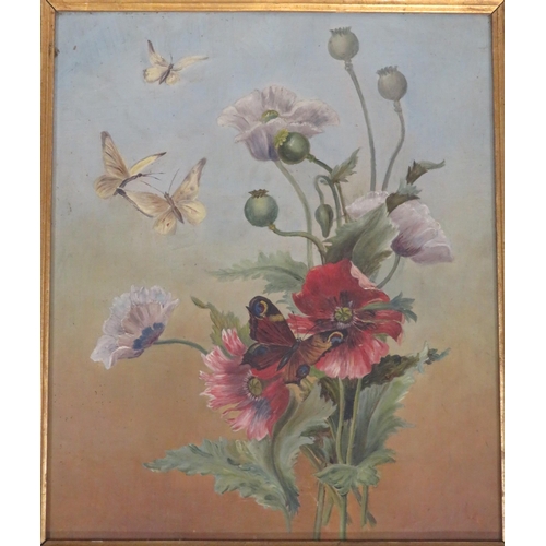 266 - Victorian school 'Still life study of flowers and butterflies' oil on canvas 32x27cm