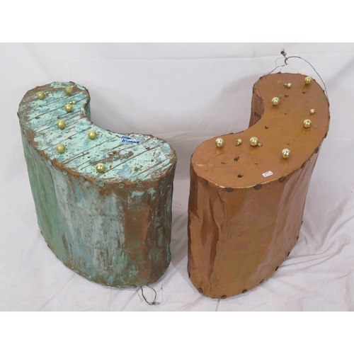 269 - Tina O'Connell, Pair of kidney shaped copper maquettes with brass tops, signed