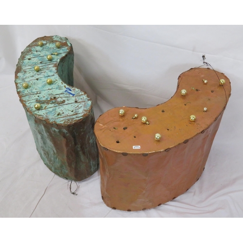 269 - Tina O'Connell, Pair of kidney shaped copper maquettes with brass tops, signed