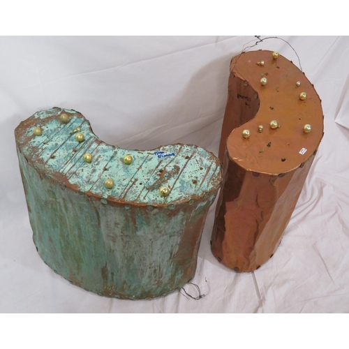 269 - Tina O'Connell, Pair of kidney shaped copper maquettes with brass tops, signed