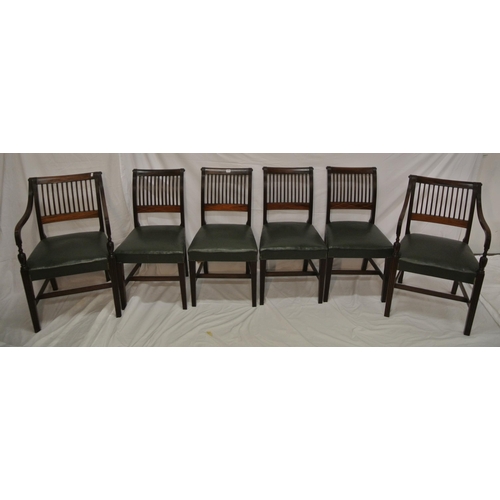 270 - Set of six Cork inlaid mahogany 11-bar dining chairs with reeded rails, string inlay, leather seats,... 