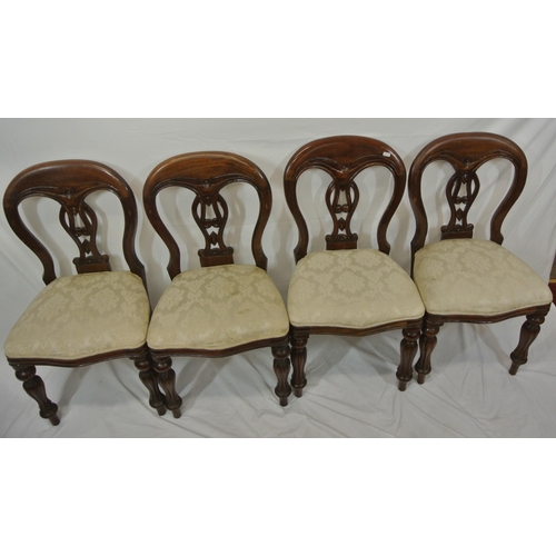 274 - Set of four Victorian balloon back mahogany dining chairs with serpentine fronted seats, on baluster... 