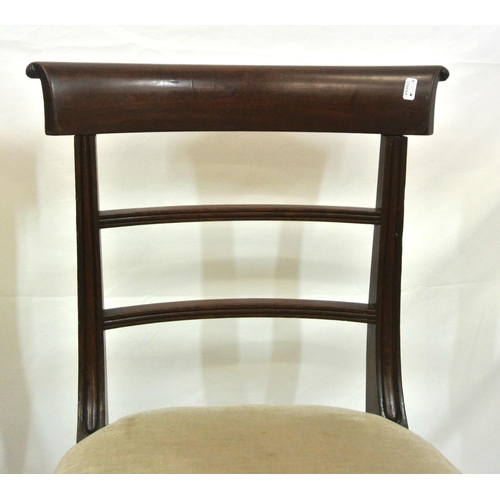 278 - Pair of Victorian mahogany occasional chairs with bowed rails, upholstered seats, on sabre legs