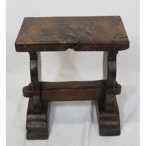 28 - Arts & Crafts oak oblong stool with shaped sided on bracket feet