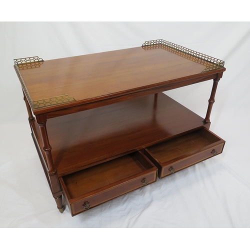 29 - Edwardian style mahogany two tier occasional or coffee table with pierced brass gallery, two frieze ... 