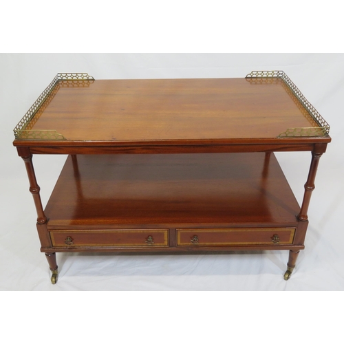 29 - Edwardian style mahogany two tier occasional or coffee table with pierced brass gallery, two frieze ... 