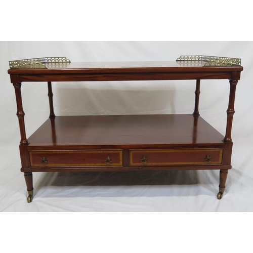 29 - Edwardian style mahogany two tier occasional or coffee table with pierced brass gallery, two frieze ... 