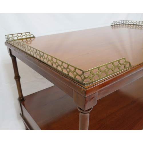 29 - Edwardian style mahogany two tier occasional or coffee table with pierced brass gallery, two frieze ... 