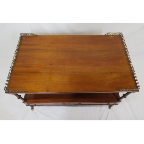 29 - Edwardian style mahogany two tier occasional or coffee table with pierced brass gallery, two frieze ... 