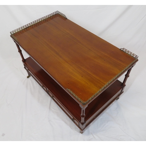 29 - Edwardian style mahogany two tier occasional or coffee table with pierced brass gallery, two frieze ... 