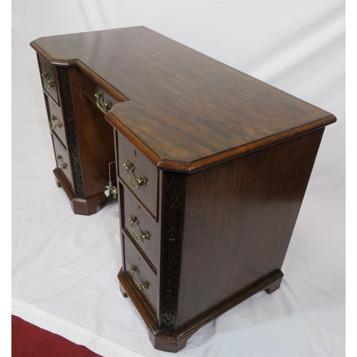 35 - Georgian mahogany front desk with side and one frieze drawer, drop handles, central press, on bracke... 