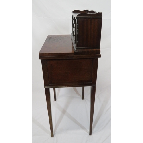 41 - Edwardian inlaid mahogany bonheur de jour with trayback, three central drawers, fold-out writing slo... 