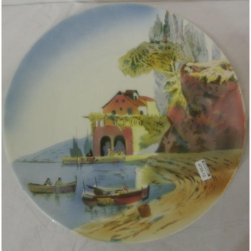 72 - Pair of round Dutch Delft plaques with riverside scene decoration