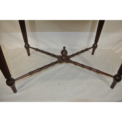 76 - Edwardian design mahogany Butlers table with detachable tray, having raised borders, on reeded taper... 