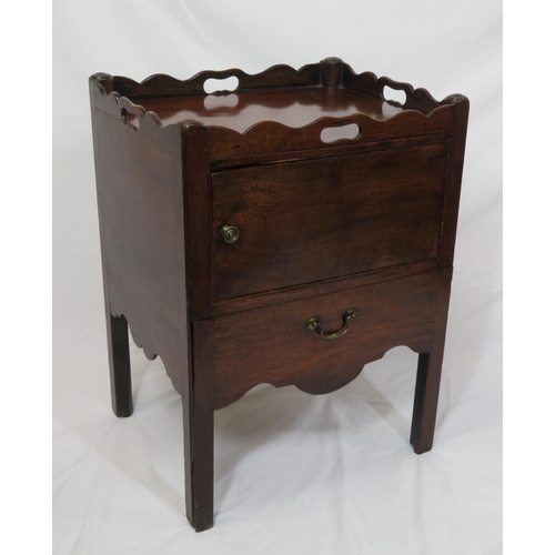 84 - Georgian mahogany locker with pierced shaped gallery, press with pull-out drawer under, brass drop h... 