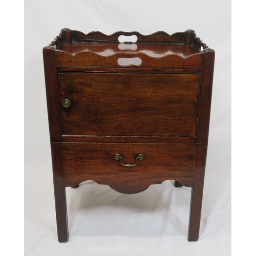 84 - Georgian mahogany locker with pierced shaped gallery, press with pull-out drawer under, brass drop h... 