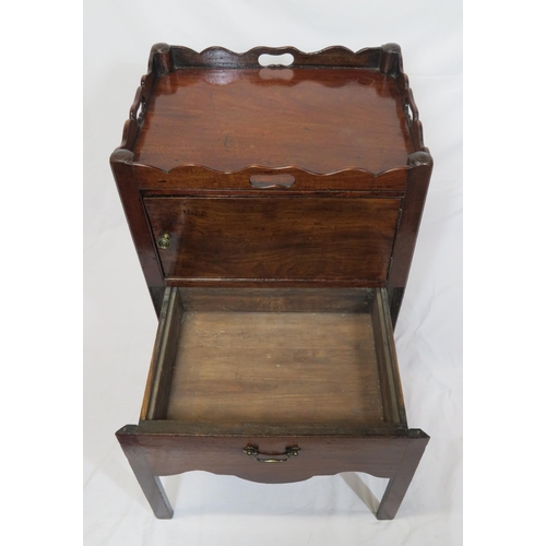 84 - Georgian mahogany locker with pierced shaped gallery, press with pull-out drawer under, brass drop h... 