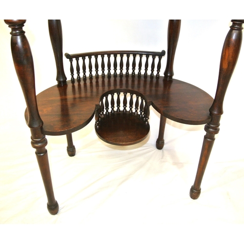 86 - Victorian mahogany two tier kidney shaped occasional or side table with railed gallery, baluster tur... 