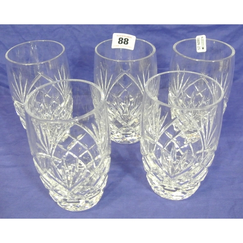 88 - Set of five heavy cut glass tumblers with diamond decoration