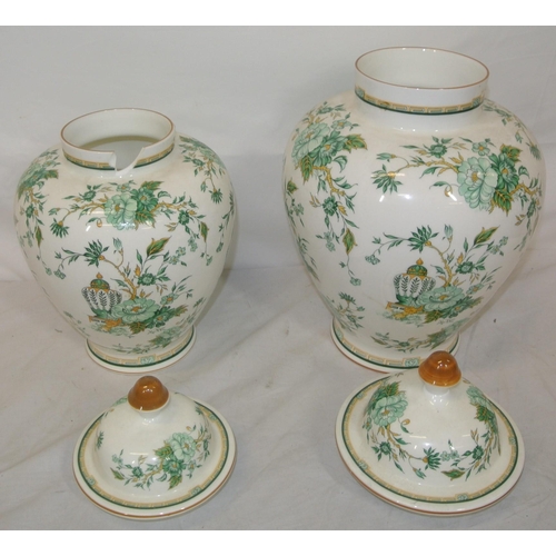 98 - Two Crown Staffordshire fine bone china Kowloon design baluster shaped ginger jars with ornate folia... 