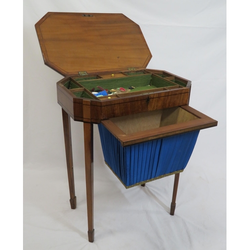 99 - Edwardian inlaid walnut sewing or work table with lift-up lid, sectioned interior, pull-out material... 