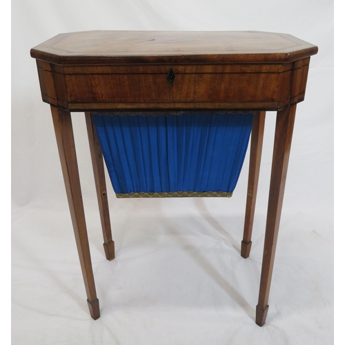 99 - Edwardian inlaid walnut sewing or work table with lift-up lid, sectioned interior, pull-out material... 