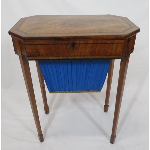 99 - Edwardian inlaid walnut sewing or work table with lift-up lid, sectioned interior, pull-out material... 