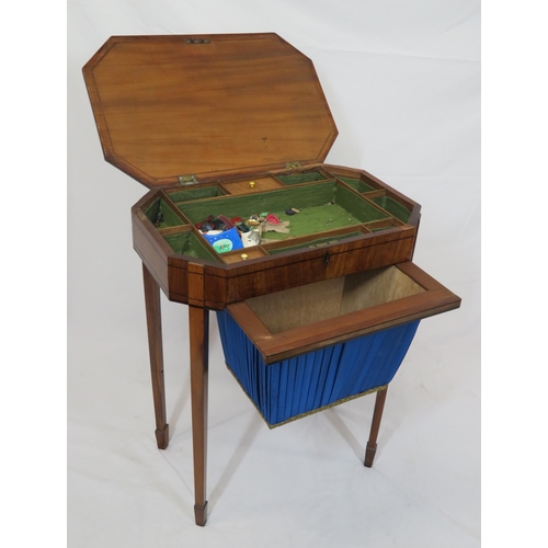 99 - Edwardian inlaid walnut sewing or work table with lift-up lid, sectioned interior, pull-out material... 