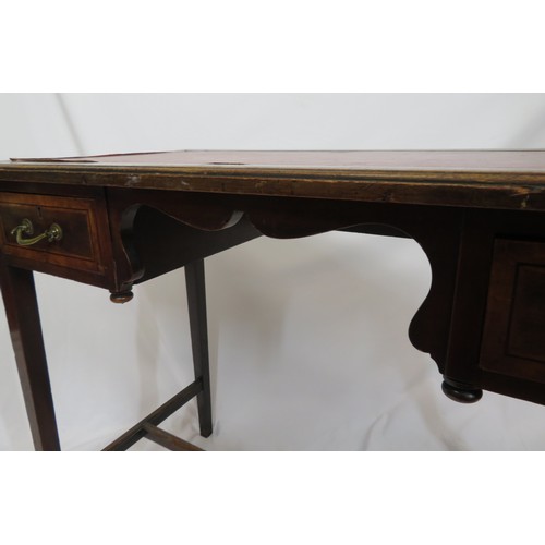 20 - Edwardian inlaid mahogany desk with two frieze drawers, on square legs with stretchers