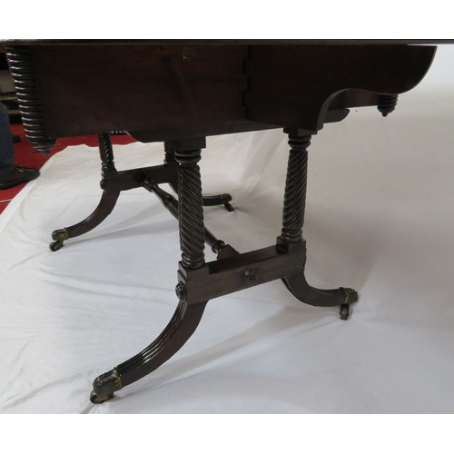 90 - Regency inlaid and crossbanded mahogany and rosewood sofa table with drop leaves, reeded borders, fr... 