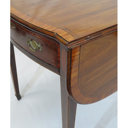 100 - Edwardian Sheraton inlaid and crossbanded mahogany  dropleaf table with bowed ends, bowed drawers wi... 