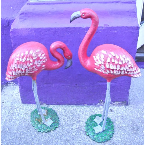 172 - Pair of wrought iron painted cranes on foliate bases