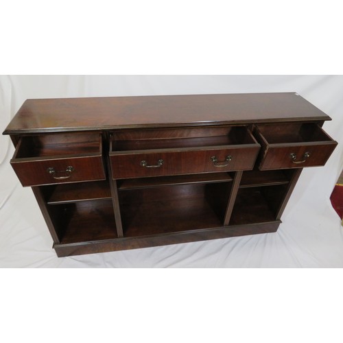 195 - Edwardian style bookcase with three frieze drawers, adjustable shelving, on plinth