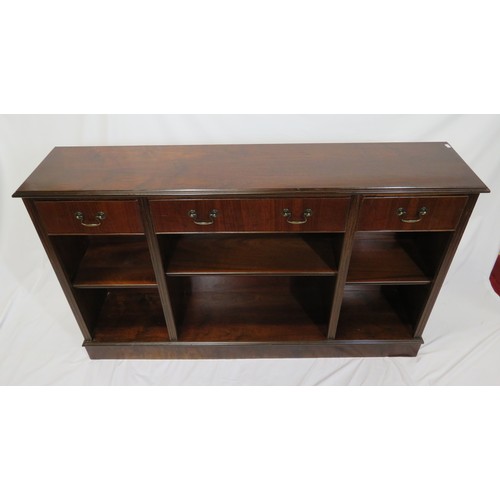 195 - Edwardian style bookcase with three frieze drawers, adjustable shelving, on plinth