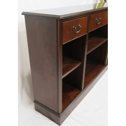 195 - Edwardian style bookcase with three frieze drawers, adjustable shelving, on plinth