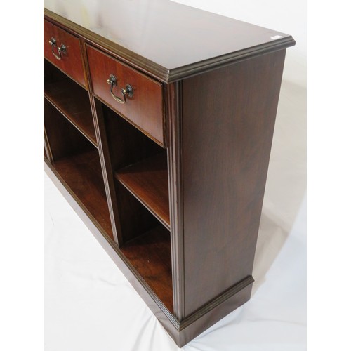 195 - Edwardian style bookcase with three frieze drawers, adjustable shelving, on plinth