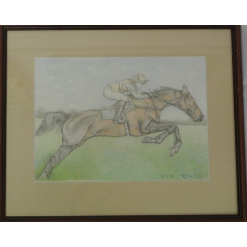 237 - BJ Wheeler 'Horse and Jockey' pastels 20x30cm signed