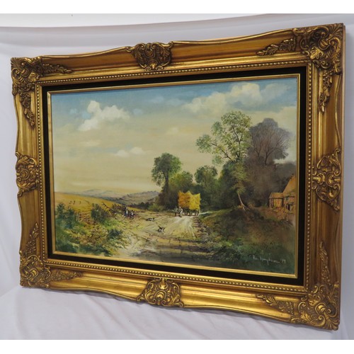 242 - Victorian school 'Country scene with figures' oil on canvas 50x75cm signed