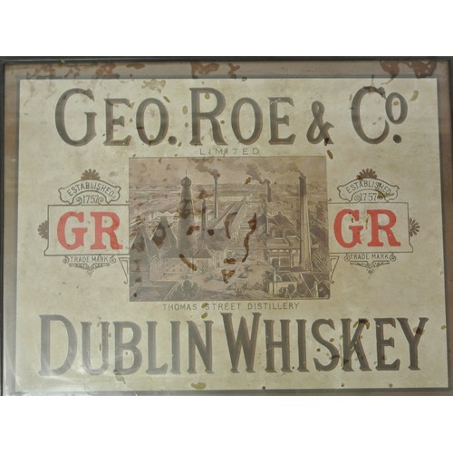 265 - Framed pub sign 'Geo. Roe & Co Ltd Dublin Whiskey' 48x62cm