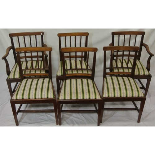 271 - Set of six Edwardian inlaid mahogany dining chairs with reeded rails, string inlay, striped upholste... 