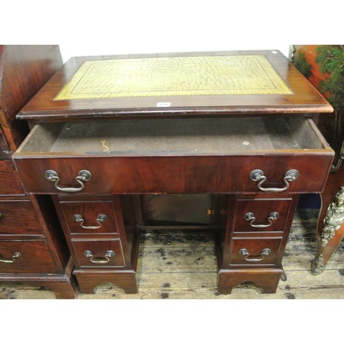 126 - Edwardian mahogany kneehole desk with frieze drawer, six side drawers, brass drop handles, central p... 