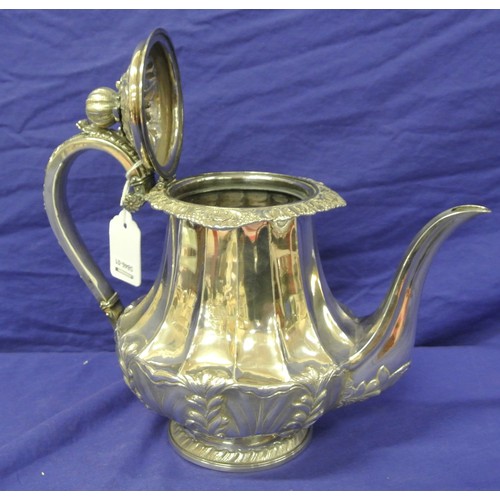 252 - George IV Irish silver teapot by James Fray, Dublin 1826 with fluted and foliate decoration, melon f... 