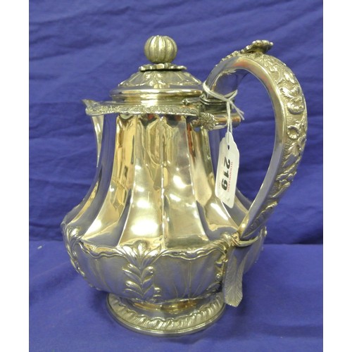 252 - George IV Irish silver teapot by James Fray, Dublin 1826 with fluted and foliate decoration, melon f... 