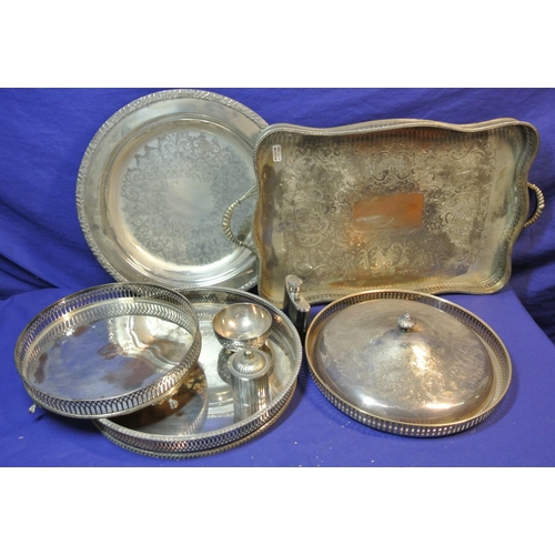 1 - Assorted lot of silverplated trays, covers, etc in box