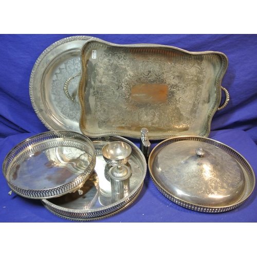 1 - Assorted lot of silverplated trays, covers, etc in box