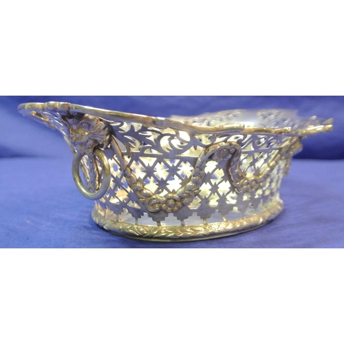 127 - Ornate Victorian London silver oval bowl with ornate pierced and shaped sides, on oval base by Golds... 