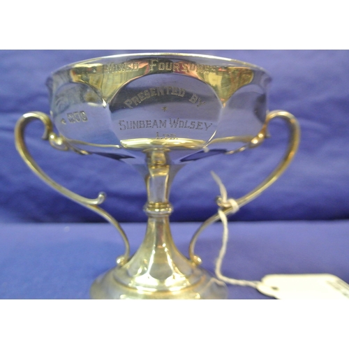 128 - Victorian London silver trophy cup of baluster panelled form, with shaped handles and round base, pr... 