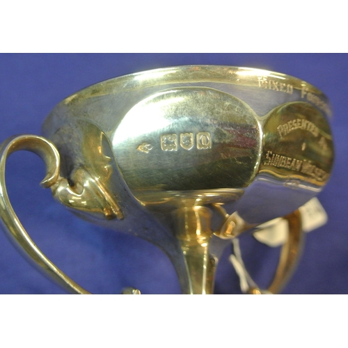 128 - Victorian London silver trophy cup of baluster panelled form, with shaped handles and round base, pr... 