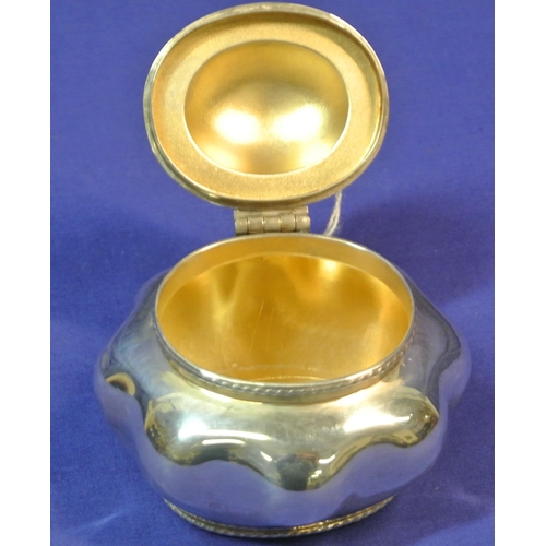 130 - Birmingham silver powder puff jar of wavy form with oval lid. H8cm x D 9X8cm